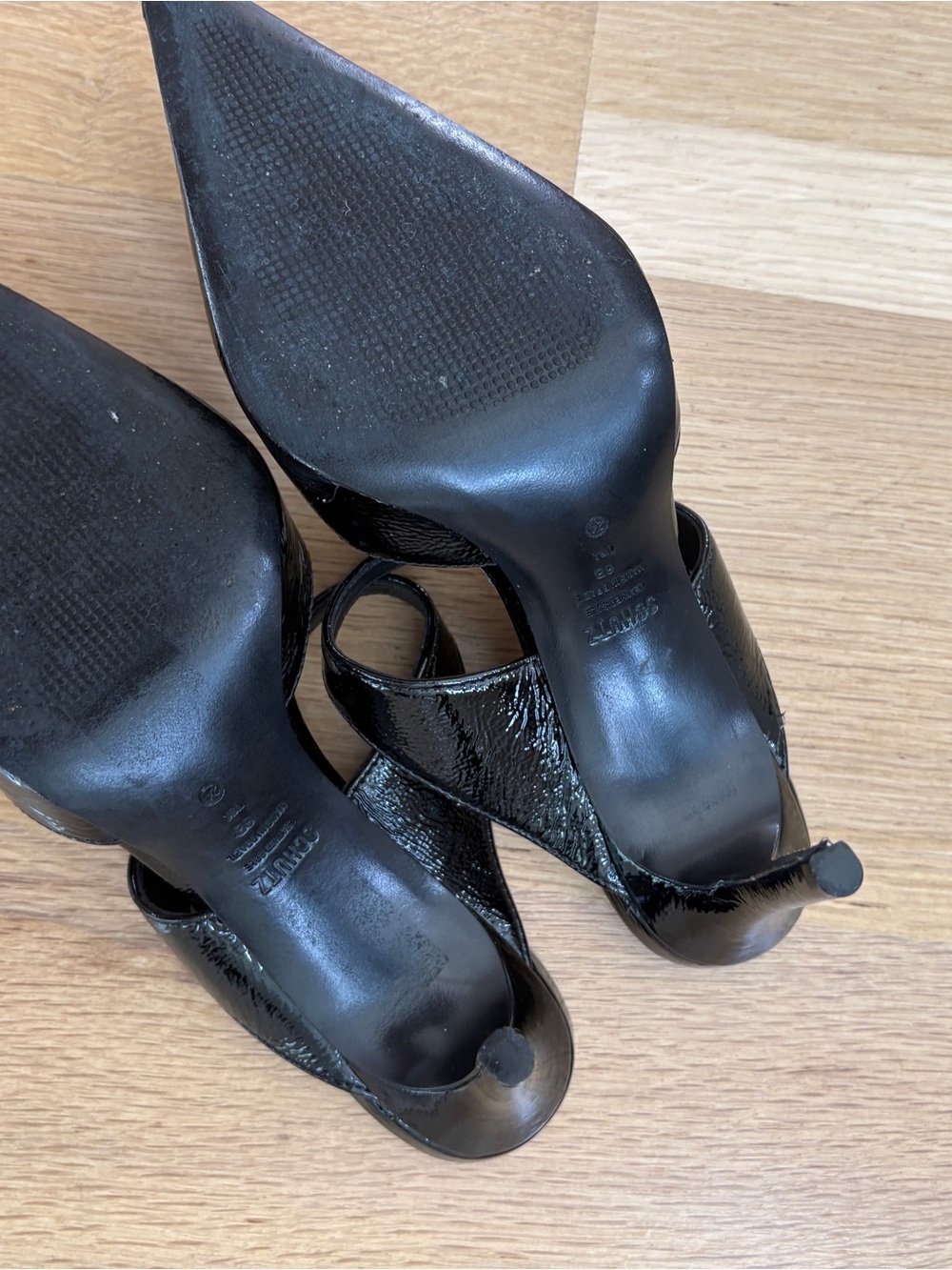 SCHUTZ Black Patent Pointed Toe Slip-On Heels - Picture 7 of 8